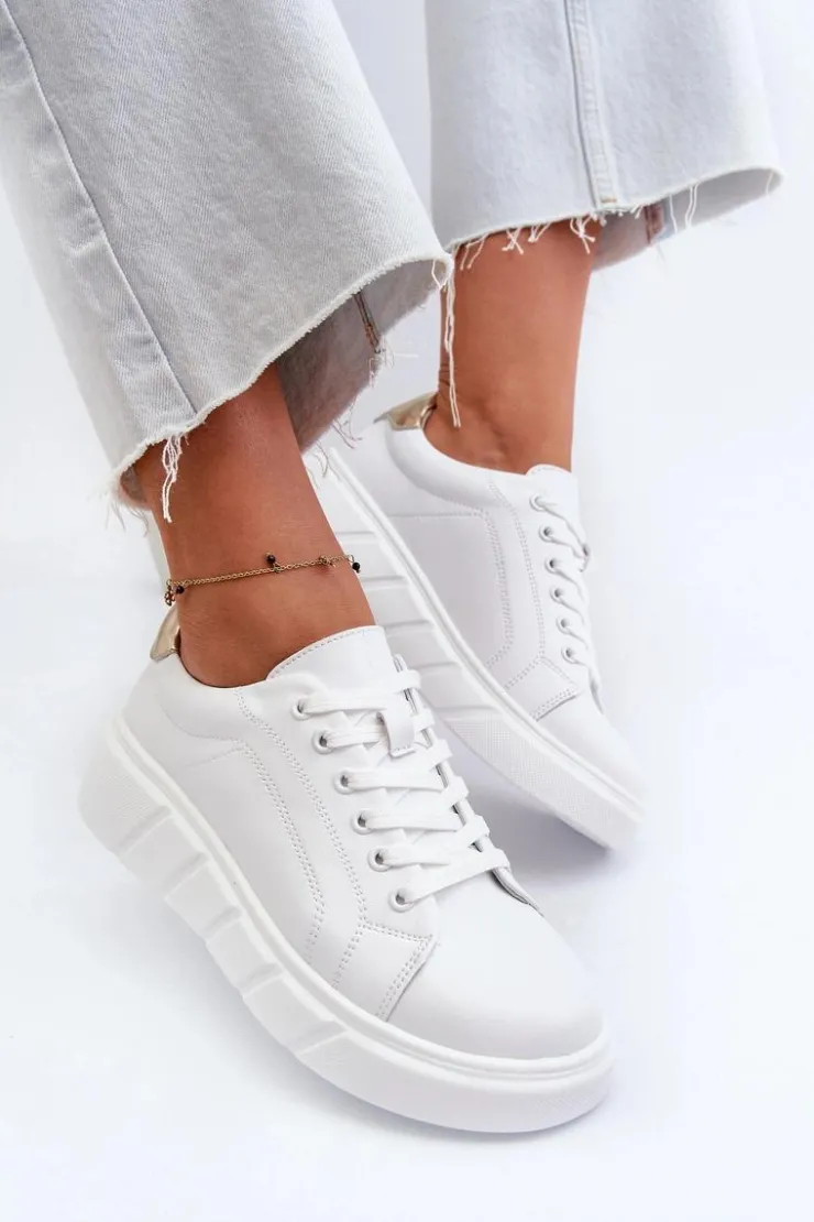 Evento Buty Sportowe Na Platformie*Skórzane Sneakersy Damskie Na Platformie Białe Danida