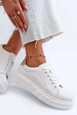 Evento Buty Sportowe Na Platformie*Skórzane Sneakersy Damskie Na Platformie Białe Danida