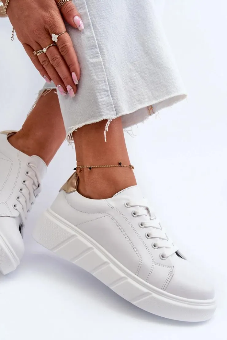 Evento Buty Sportowe Na Platformie*Skórzane Sneakersy Damskie Na Platformie Białe Danida