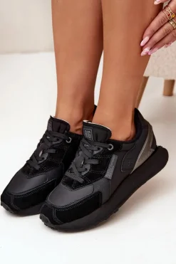 Big Star Shoes Buty Sportowe Big Star|Sneakersy Damskie*Skórzane Sneakersy Damskie Big Star OO274562 Hi-Poly System Czarne Czarny