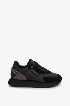 Big Star Shoes Buty Sportowe Big Star|Sneakersy Damskie*Skórzane Sneakersy Damskie Big Star OO274562 Hi-Poly System Czarne Czarny