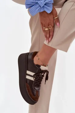 Damskie Zazoo Skórzane Sneakersy Damskie Na Platformie 3775 Czekoladowe