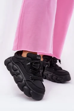 Clearance GOE Skórzane Sneakersy Damskie Na Masywnej Platformie RR2N4044 Czarne Czarny