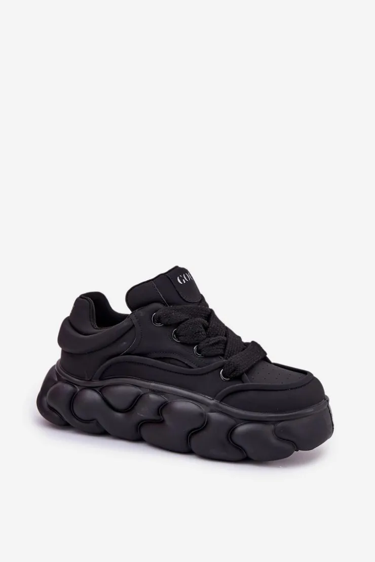 Clearance GOE Skórzane Sneakersy Damskie Na Masywnej Platformie RR2N4044 Czarne Czarny