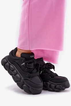 Clearance GOE Skórzane Sneakersy Damskie Na Masywnej Platformie RR2N4044 Czarne Czarny