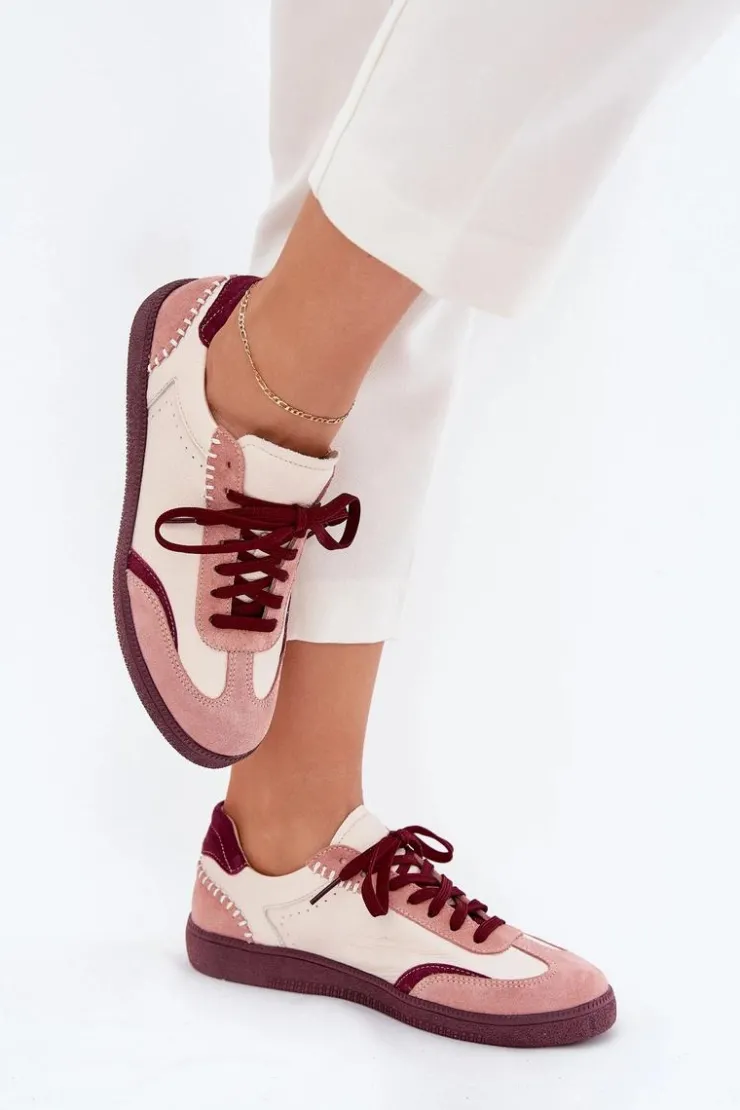 Damskie Zazoo Skórzane Sneakersy Damskie N1202 Różowe