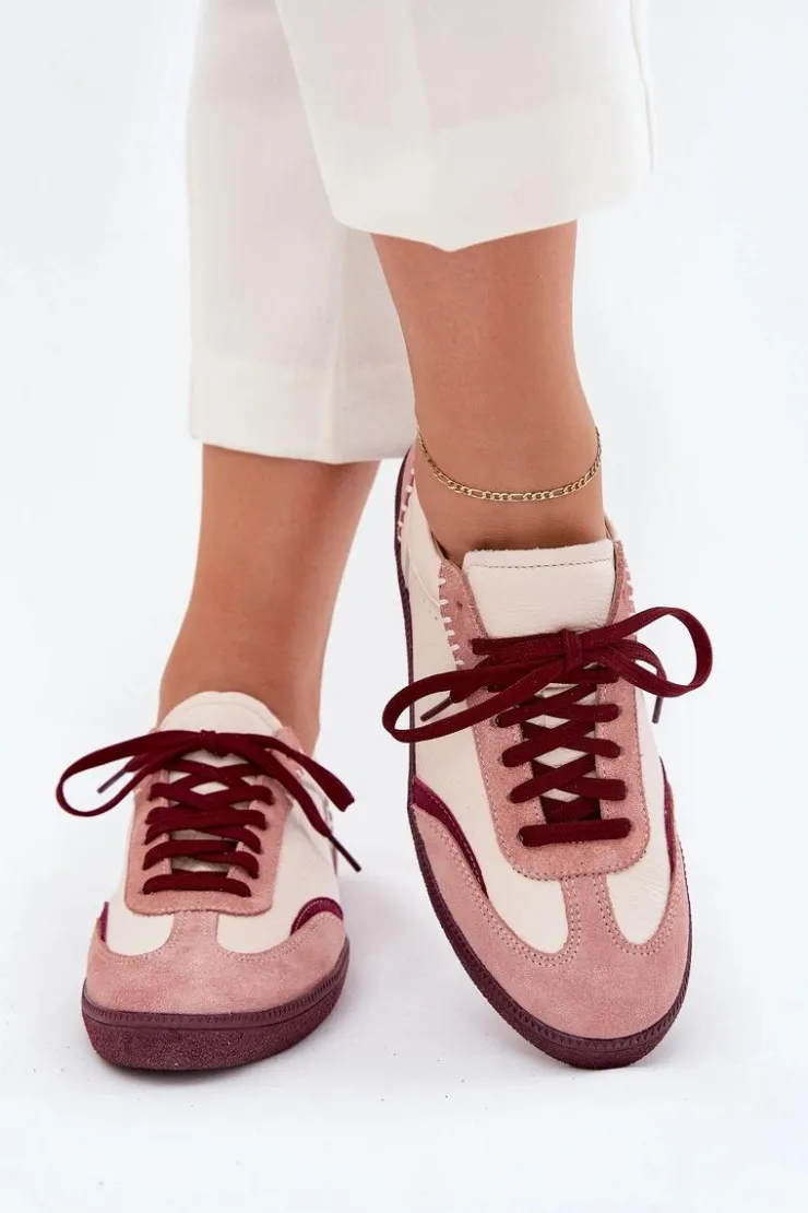 Damskie Zazoo Skórzane Sneakersy Damskie N1202 Różowe