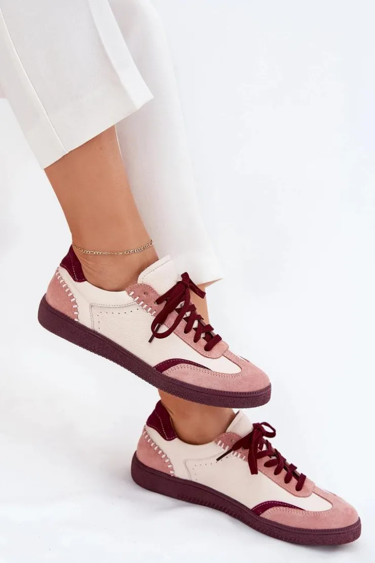 Damskie Zazoo Skórzane Sneakersy Damskie N1202 Różowe