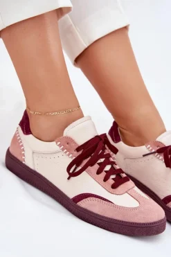 Damskie Zazoo Skórzane Sneakersy Damskie N1202 Różowe