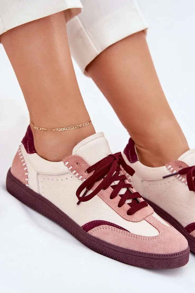 Damskie Zazoo Skórzane Sneakersy Damskie N1202 Różowe