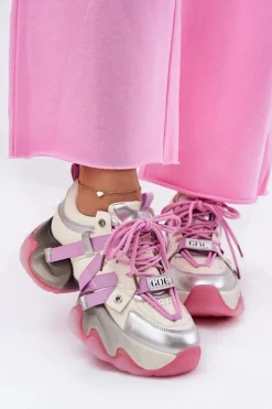 Damskie GOE Skórzane Sneakersy Damskie Na Masywnej Podeszwie RR2N4030 Różowe