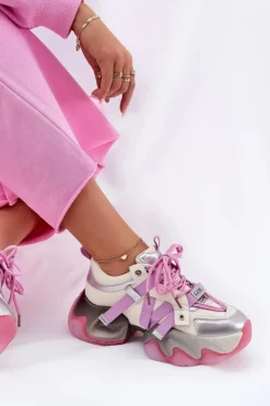Damskie GOE Skórzane Sneakersy Damskie Na Masywnej Podeszwie RR2N4030 Różowe