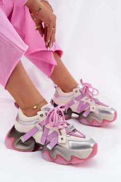 Damskie GOE Skórzane Sneakersy Damskie Na Masywnej Podeszwie RR2N4030 Różowe