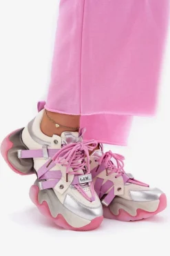 Damskie GOE Skórzane Sneakersy Damskie Na Masywnej Podeszwie RR2N4030 Różowe