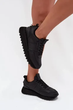 Sale Big Star Shoes Skórzane Sneakersy Damskie Na Platformie Big Star OO274573 Hi-Poly System Czarne