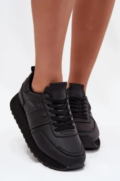 Sale Big Star Shoes Skórzane Sneakersy Damskie Na Platformie Big Star OO274573 Hi-Poly System Czarne