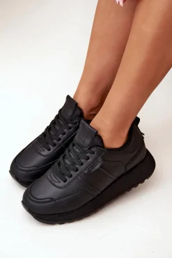 Sale Big Star Shoes Skórzane Sneakersy Damskie Na Platformie Big Star OO274573 Hi-Poly System Czarne