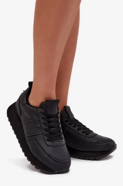 Sale Big Star Shoes Skórzane Sneakersy Damskie Na Platformie Big Star OO274573 Hi-Poly System Czarne