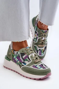 Damskie Maciejka Skórzane Sneakersy Damskie Na Platformie 06390-09 Seledynowe