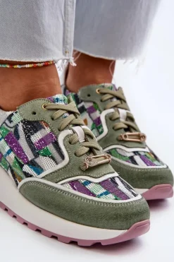 Damskie Maciejka Skórzane Sneakersy Damskie Na Platformie 06390-09 Seledynowe