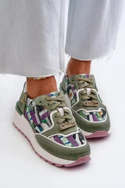 Damskie Maciejka Skórzane Sneakersy Damskie Na Platformie 06390-09 Seledynowe