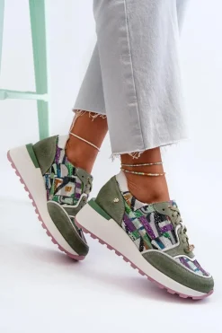 Damskie Maciejka Skórzane Sneakersy Damskie Na Platformie 06390-09 Seledynowe