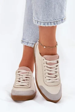 Zazoo Buty Sportowe Na Platformie|Sneakersy Damskie*Skórzane Sneakersy Damskie N1220 Beżowe Beżowy