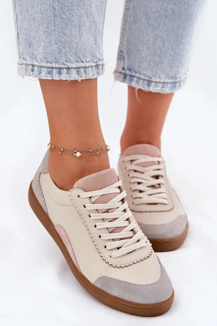 Zazoo Buty Sportowe Na Platformie|Sneakersy Damskie*Skórzane Sneakersy Damskie N1220 Beżowe Beżowy