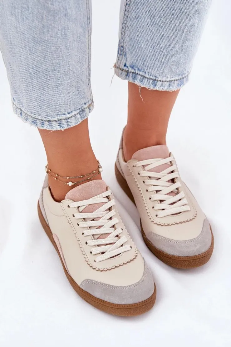 Zazoo Buty Sportowe Na Platformie|Sneakersy Damskie*Skórzane Sneakersy Damskie N1220 Beżowe Beżowy