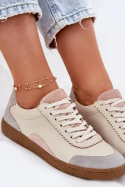 Zazoo Buty Sportowe Na Platformie|Sneakersy Damskie*Skórzane Sneakersy Damskie N1220 Beżowe Beżowy