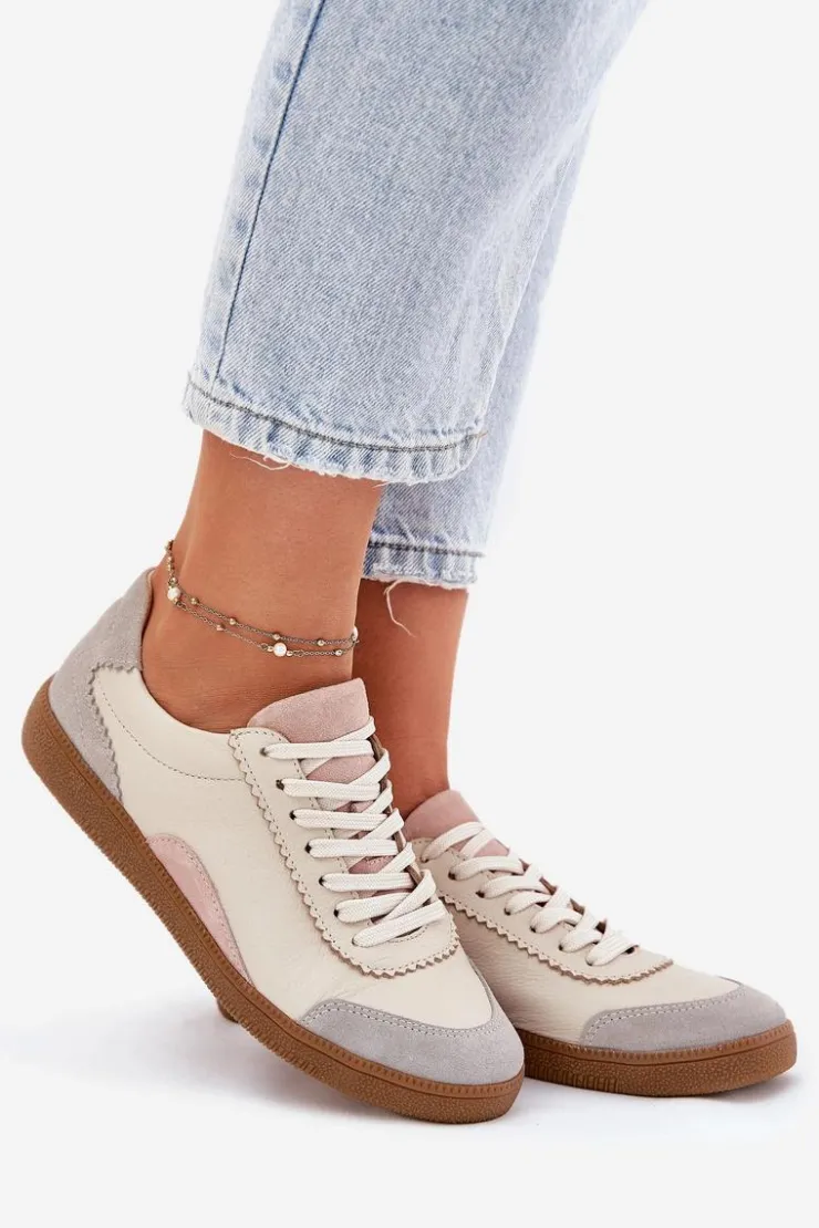Zazoo Buty Sportowe Na Platformie|Sneakersy Damskie*Skórzane Sneakersy Damskie N1220 Beżowe Beżowy