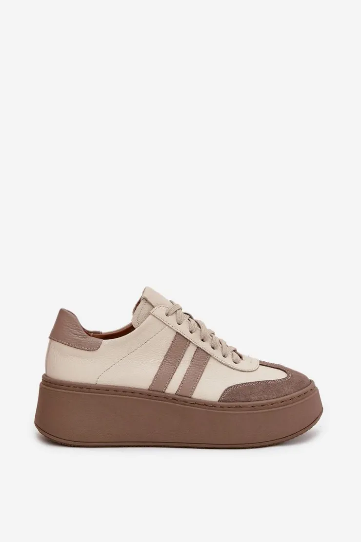 Online Zazoo Skórzane Sneakersy Damskie Na Platformie 3775 Beżowe Beżowy