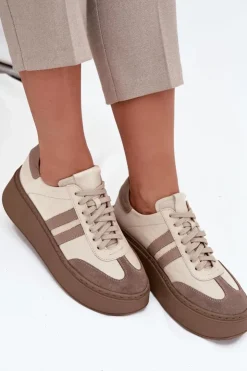 Online Zazoo Skórzane Sneakersy Damskie Na Platformie 3775 Beżowe Beżowy