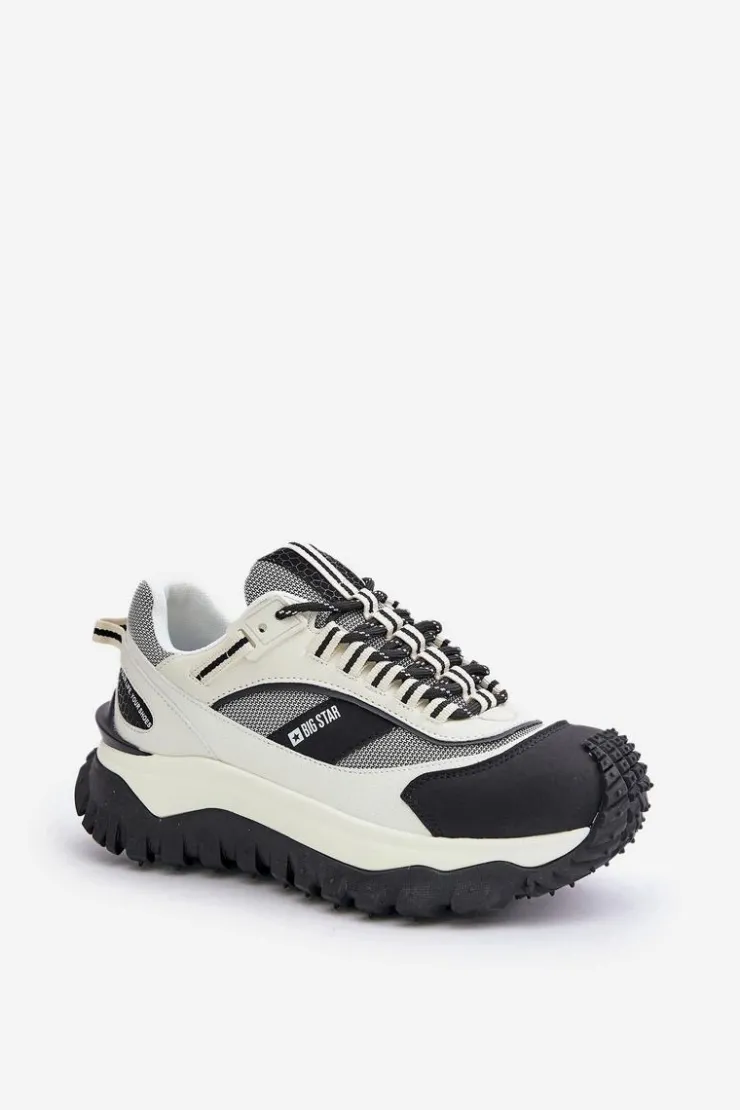 Damskie Big Star Shoes Skórzane Sneakersy Damskie Na Platformie Big Star OO274A220 HI-POLY SYSTEM Biało-Czarne