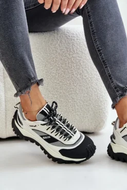 Damskie Big Star Shoes Skórzane Sneakersy Damskie Na Platformie Big Star OO274A220 HI-POLY SYSTEM Biało-Czarne