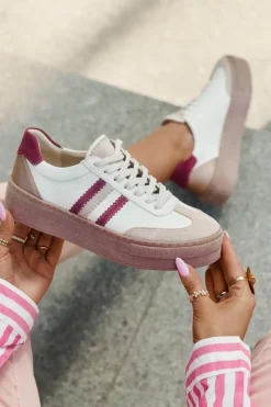 Damskie Zazoo Skórzane Sneakersy Damskie Na Platformie N1234 Beżowo-Bordowe