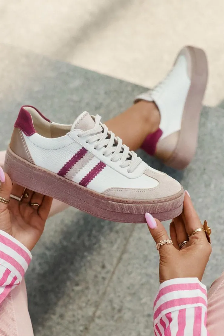 Damskie Zazoo Skórzane Sneakersy Damskie Na Platformie N1234 Beżowo-Bordowe