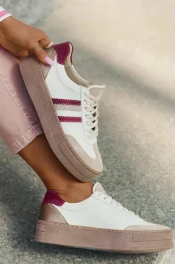 Damskie Zazoo Skórzane Sneakersy Damskie Na Platformie N1234 Beżowo-Bordowe