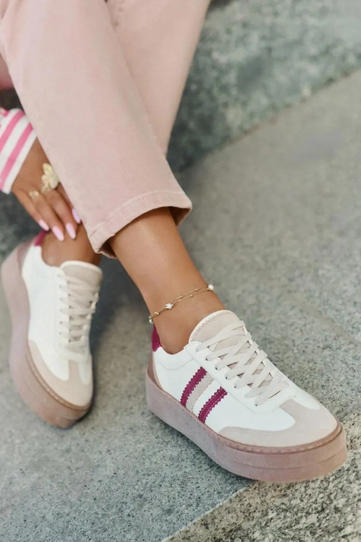 Damskie Zazoo Skórzane Sneakersy Damskie Na Platformie N1234 Beżowo-Bordowe