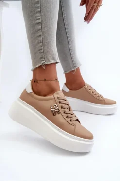 Online Boto Skórzane Sneakersy Damskie Na Platformie Brązowe Pernalia