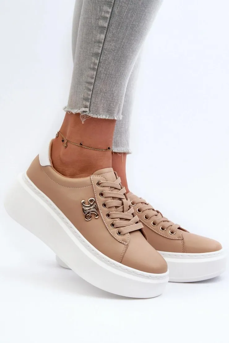 Online Boto Skórzane Sneakersy Damskie Na Platformie Brązowe Pernalia
