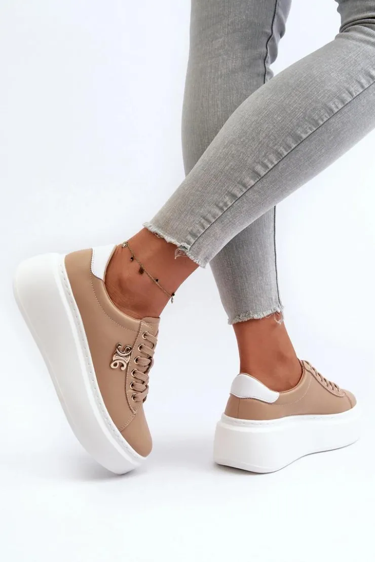 Online Boto Skórzane Sneakersy Damskie Na Platformie Brązowe Pernalia