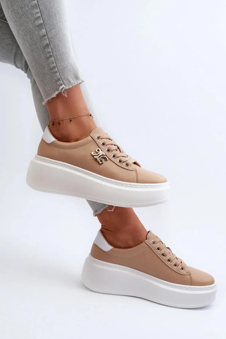 Online Boto Skórzane Sneakersy Damskie Na Platformie Brązowe Pernalia