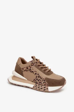 New Artiker Skórzane Sneakersy Damskie Na Platformie Panterka 55C0089 Brązowe Brązowy