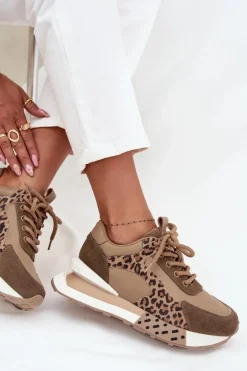 New Artiker Skórzane Sneakersy Damskie Na Platformie Panterka 55C0089 Brązowe Brązowy