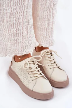 Damskie Buty damskie Vinceza Skórzane Sneakersy Damskie Na Platformie Vinceza 88018 Beżowe