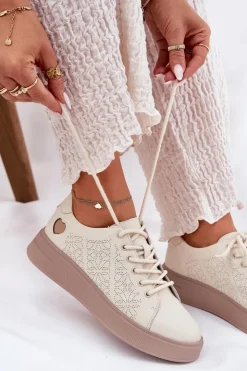 Damskie Buty damskie Vinceza Skórzane Sneakersy Damskie Na Platformie Vinceza 88018 Beżowe