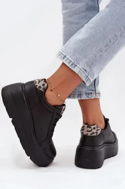 New Buty damskie Vinceza Skórzane Sneakersy Damskie Na Platformie Panterka Vinceza 89144 Czarne