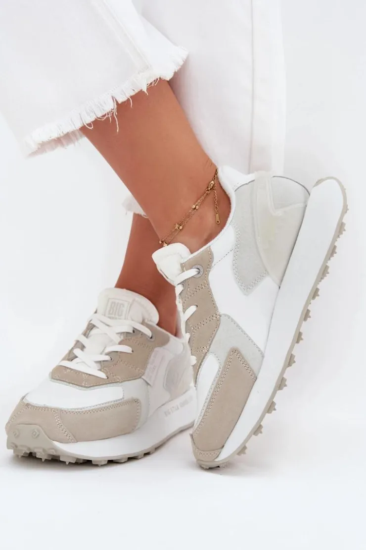 Damskie Big Star Shoes Skórzane Sneakersy Damskie Big Star OO274563 Hi-Poly System Białe