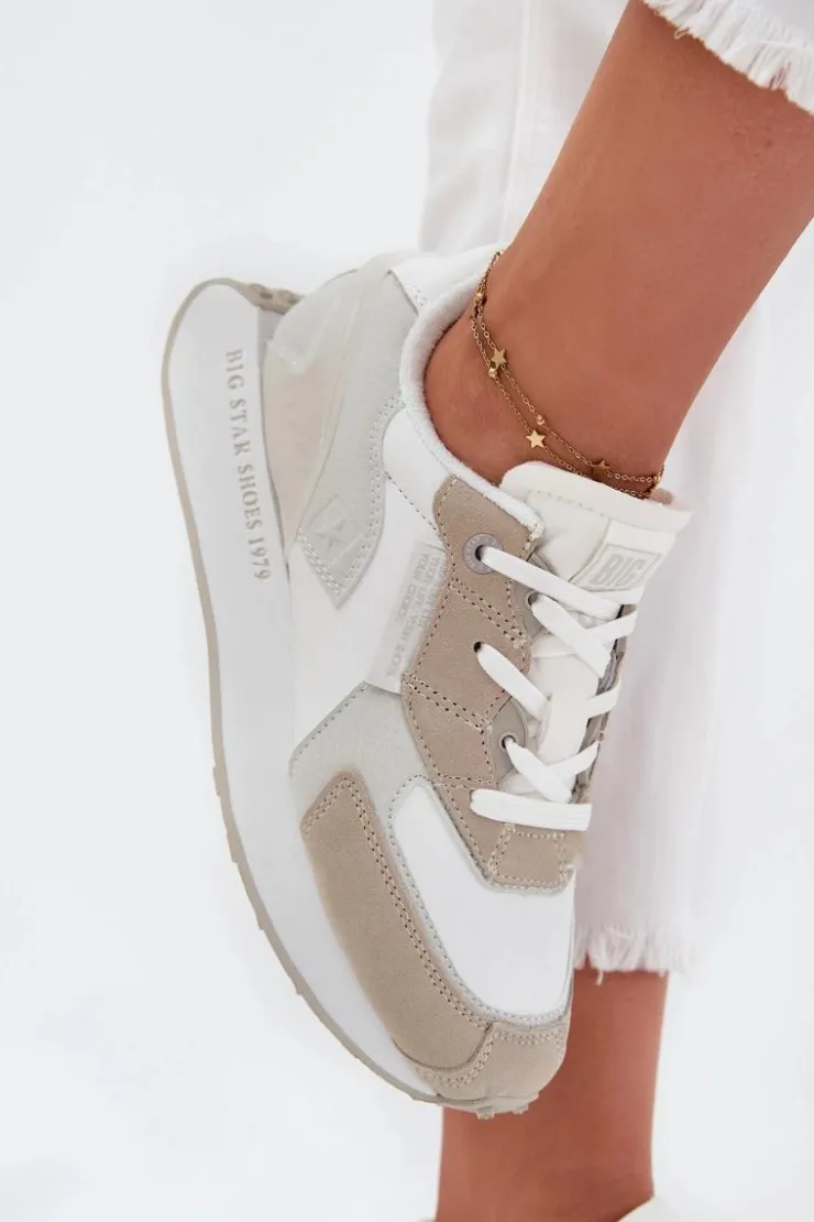 Damskie Big Star Shoes Skórzane Sneakersy Damskie Big Star OO274563 Hi-Poly System Białe